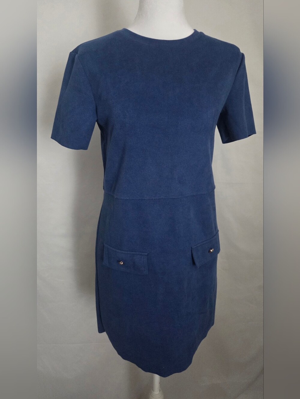 Zara Navy Short-Sleeve Pocket Shift Dress